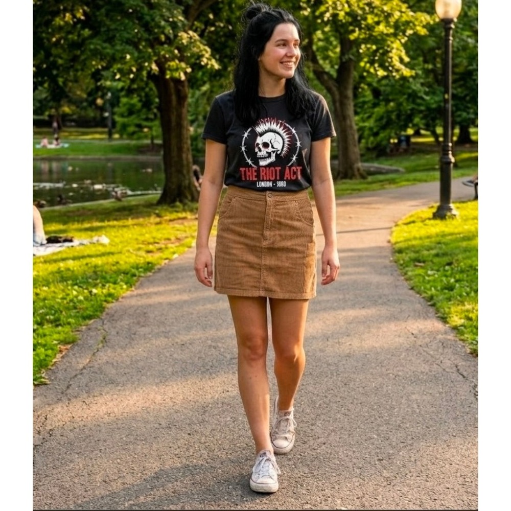 Vans Tan Brown Corduroy Mini Skirt Utility Carpenter Skater Womens 29 Actual 30